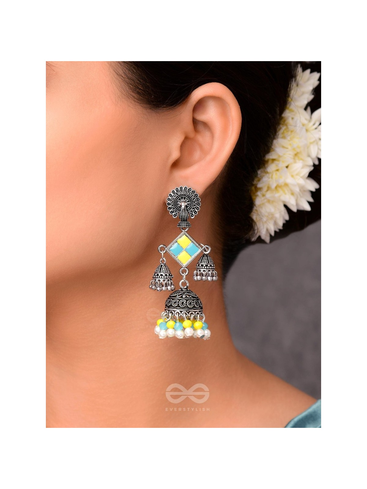 MELLOW YELLOW SKIES - EMBELLISHED OXIDISED EARRINGS