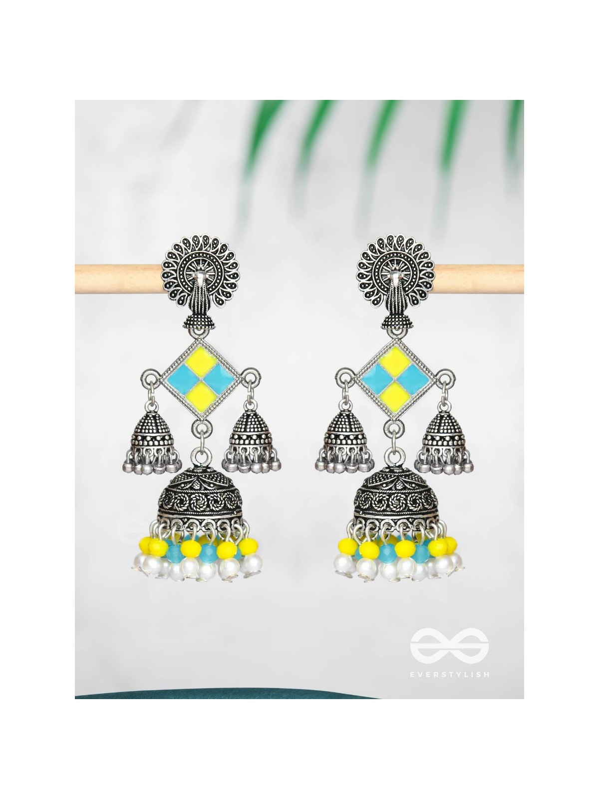 MELLOW YELLOW SKIES - EMBELLISHED OXIDISED EARRINGS