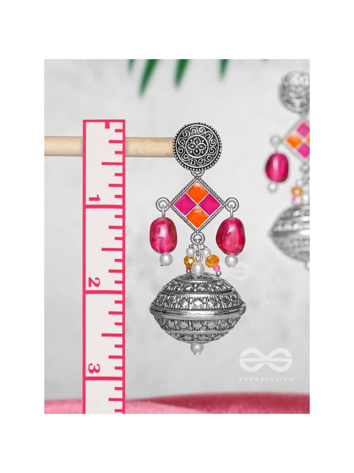 THE PINK MIRAGE - EMBELLISHED OXIDISED JHUMKA EARRINGS