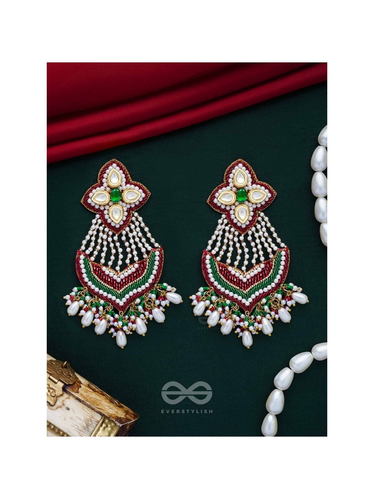 Nirdhaarya - Making The Statement - Pearls, Beads, Polki And Kundan Finished Hand Embroidered Earrings