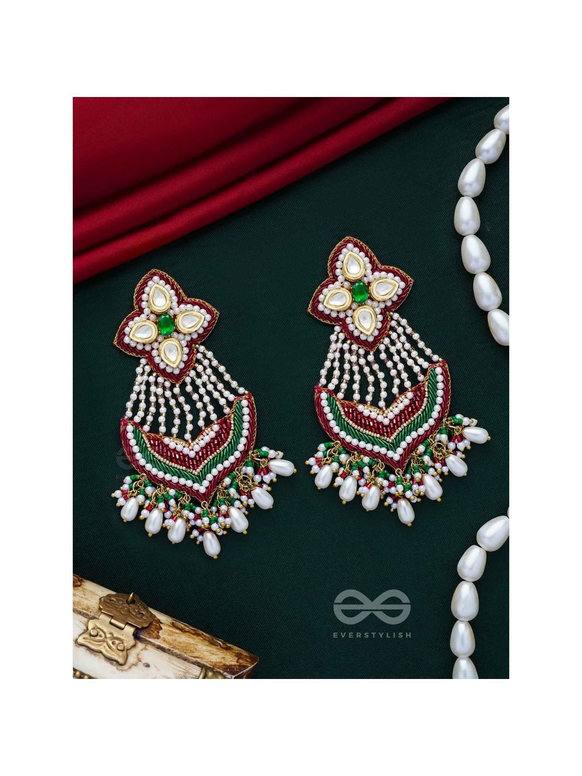 Nirdhaarya - Making The Statement - Pearls, Beads, Polki And Kundan Finished Hand Embroidered Earrings
