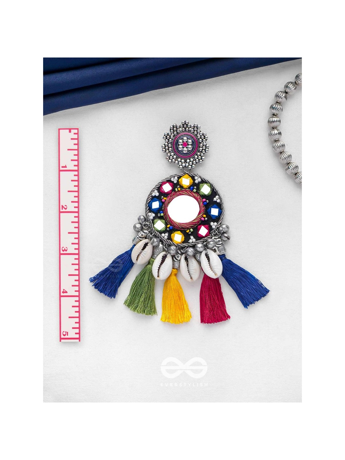 MANOHARAAKARA - THE ENCHANTING SHADES - MIRROR, BEADS AND SHELL EMBROIDERED AND OXIDISED EARRINGS