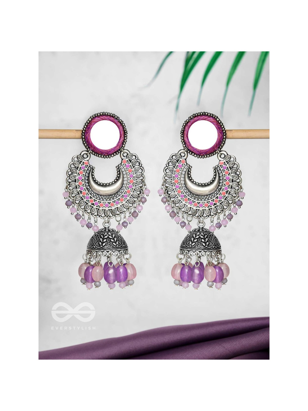 Muktavali - The Ethereal Symphony - Mirror And Beads Hand Embroidered Oxidised Earrings