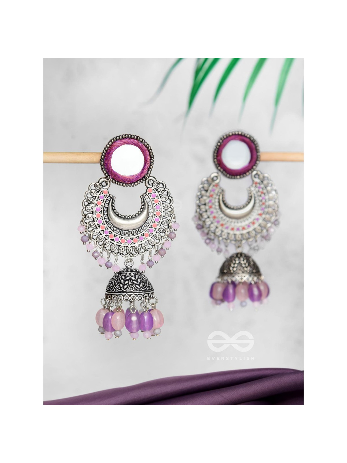 Muktavali - The Ethereal Symphony - Mirror And Beads Hand Embroidered Oxidised Earrings