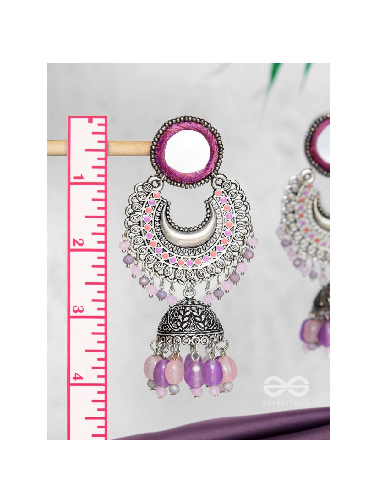 Muktavali - The Ethereal Symphony - Mirror And Beads Hand Embroidered Oxidised Earrings