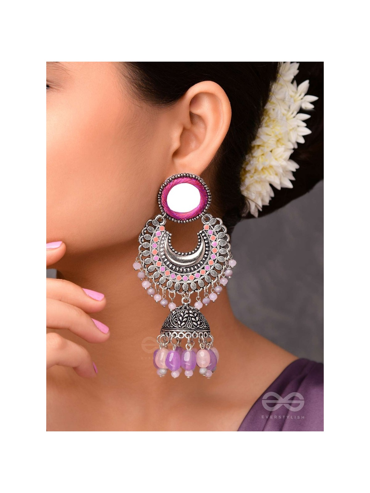 Muktavali - The Ethereal Symphony - Mirror And Beads Hand Embroidered Oxidised Earrings