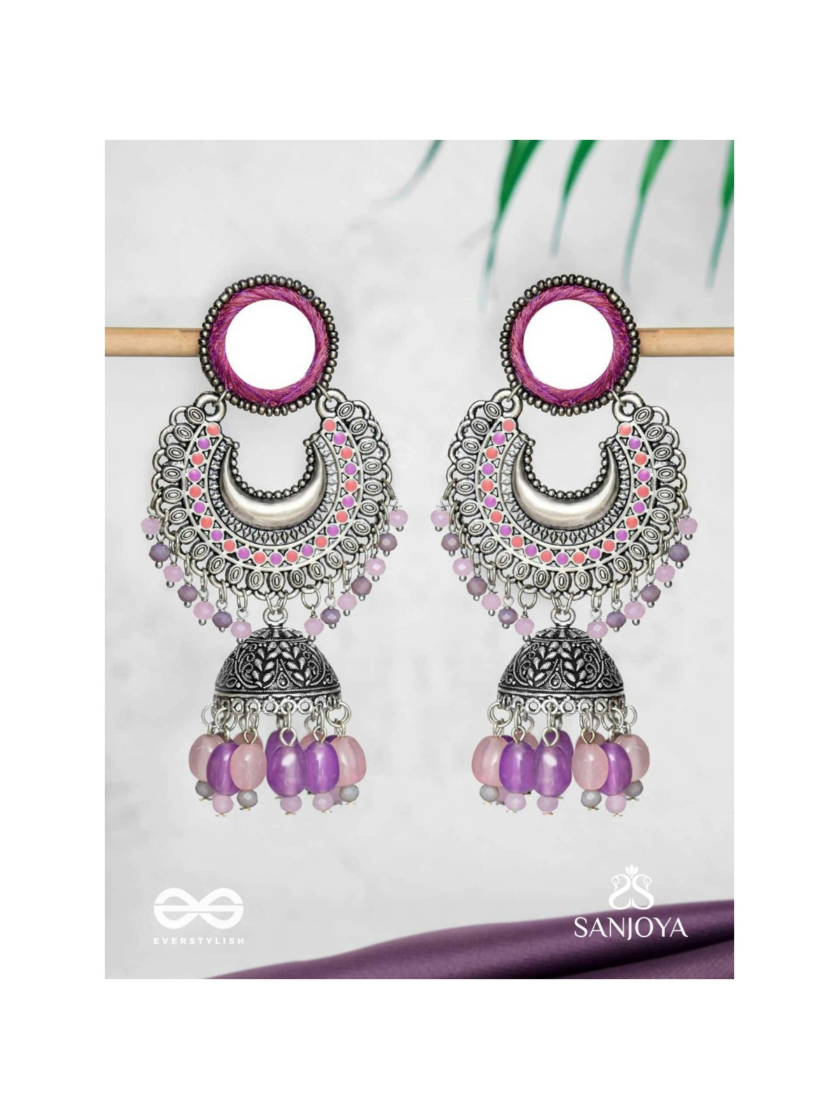 Muktavali - The Ethereal Symphony - Mirror And Beads Hand Embroidered Oxidised Earrings