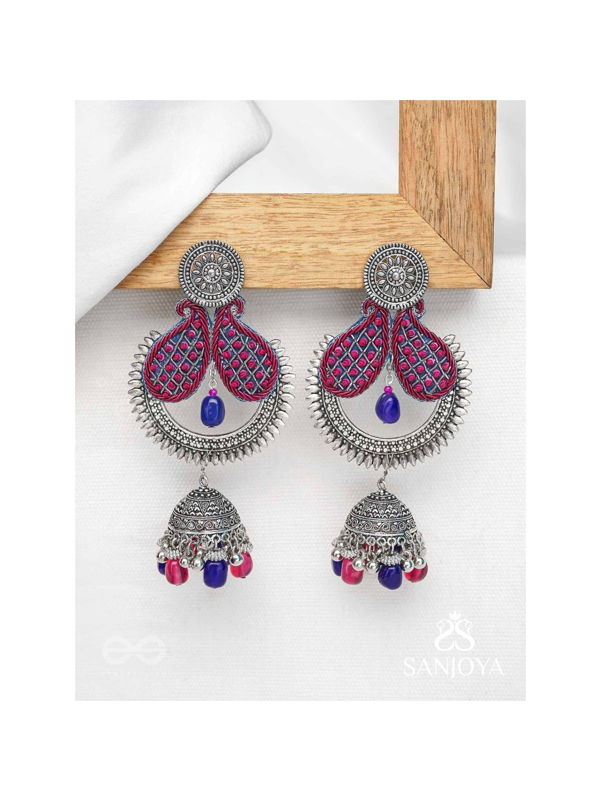 NIRVIKARA - THE DAZZLING BEAUTY - SEQUINS AND BEADS EMBROIDERED AND OXIDISED EARRINGS