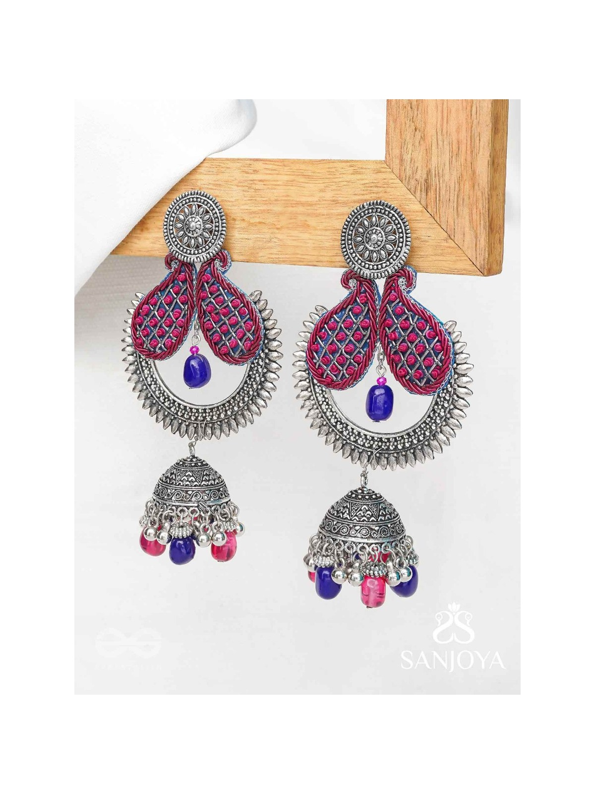 NIRVIKARA - THE DAZZLING BEAUTY - SEQUINS AND BEADS EMBROIDERED AND OXIDISED EARRINGS