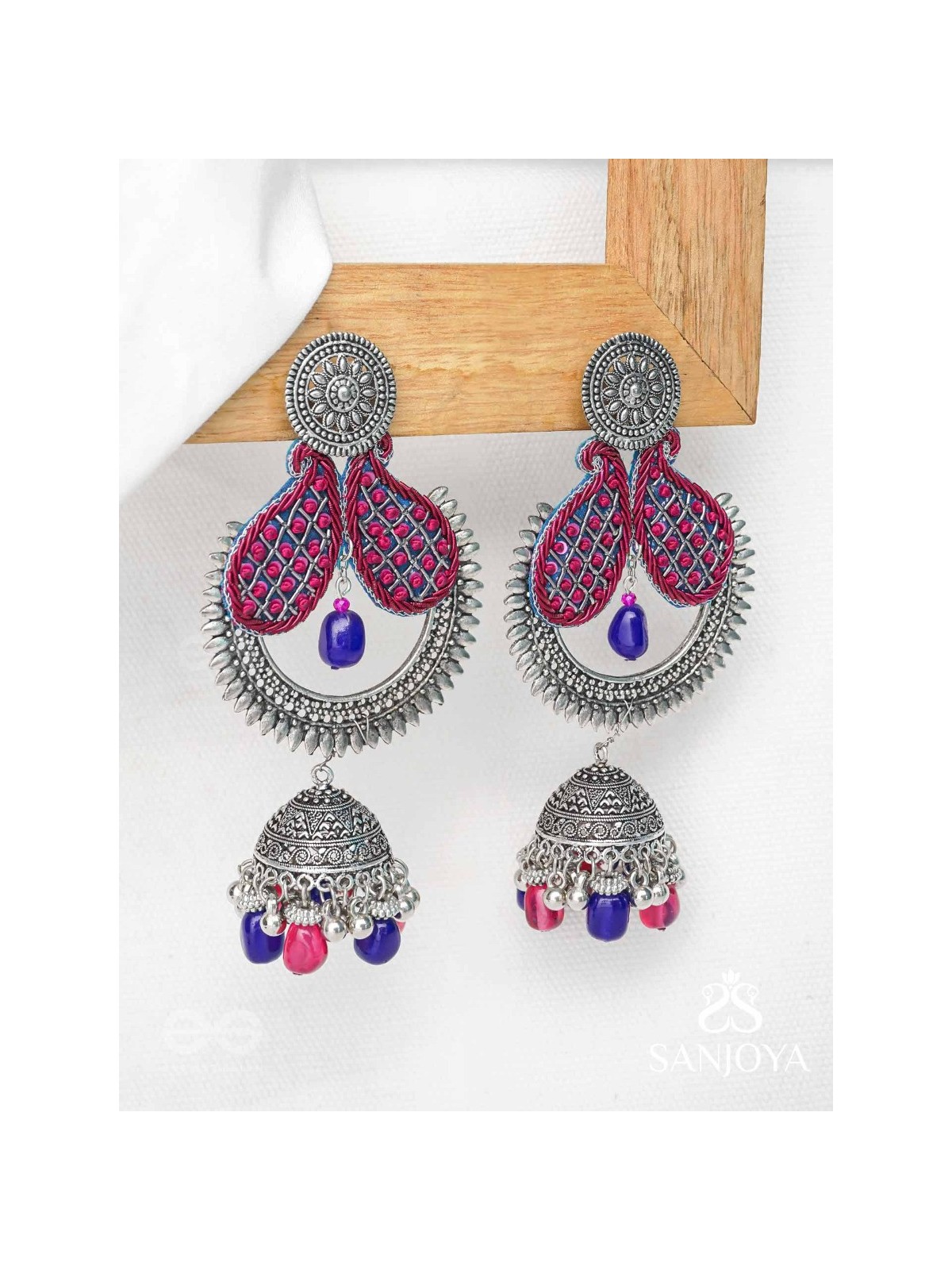 NIRVIKARA - THE DAZZLING BEAUTY - SEQUINS AND BEADS EMBROIDERED AND OXIDISED EARRINGS