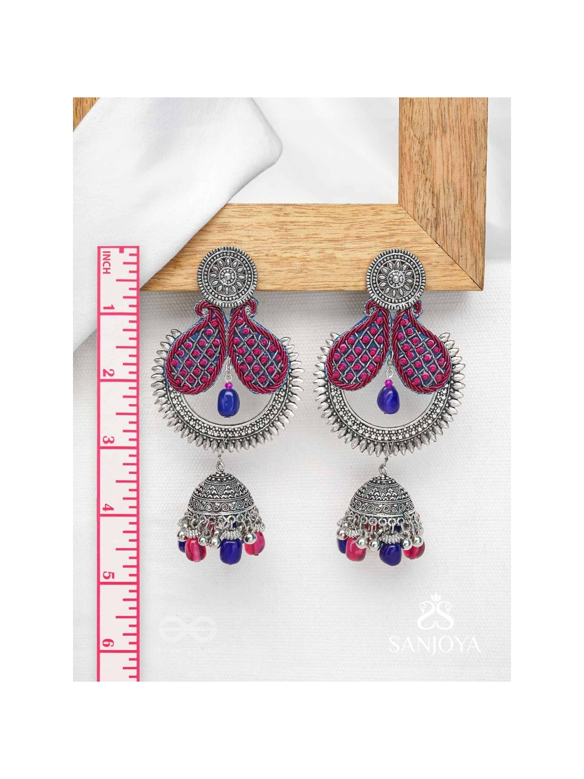 NIRVIKARA - THE DAZZLING BEAUTY - SEQUINS AND BEADS EMBROIDERED AND OXIDISED EARRINGS