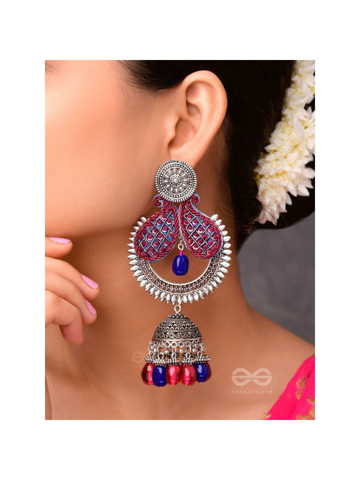 NIRVIKARA - THE DAZZLING BEAUTY - SEQUINS AND BEADS EMBROIDERED AND OXIDISED EARRINGS