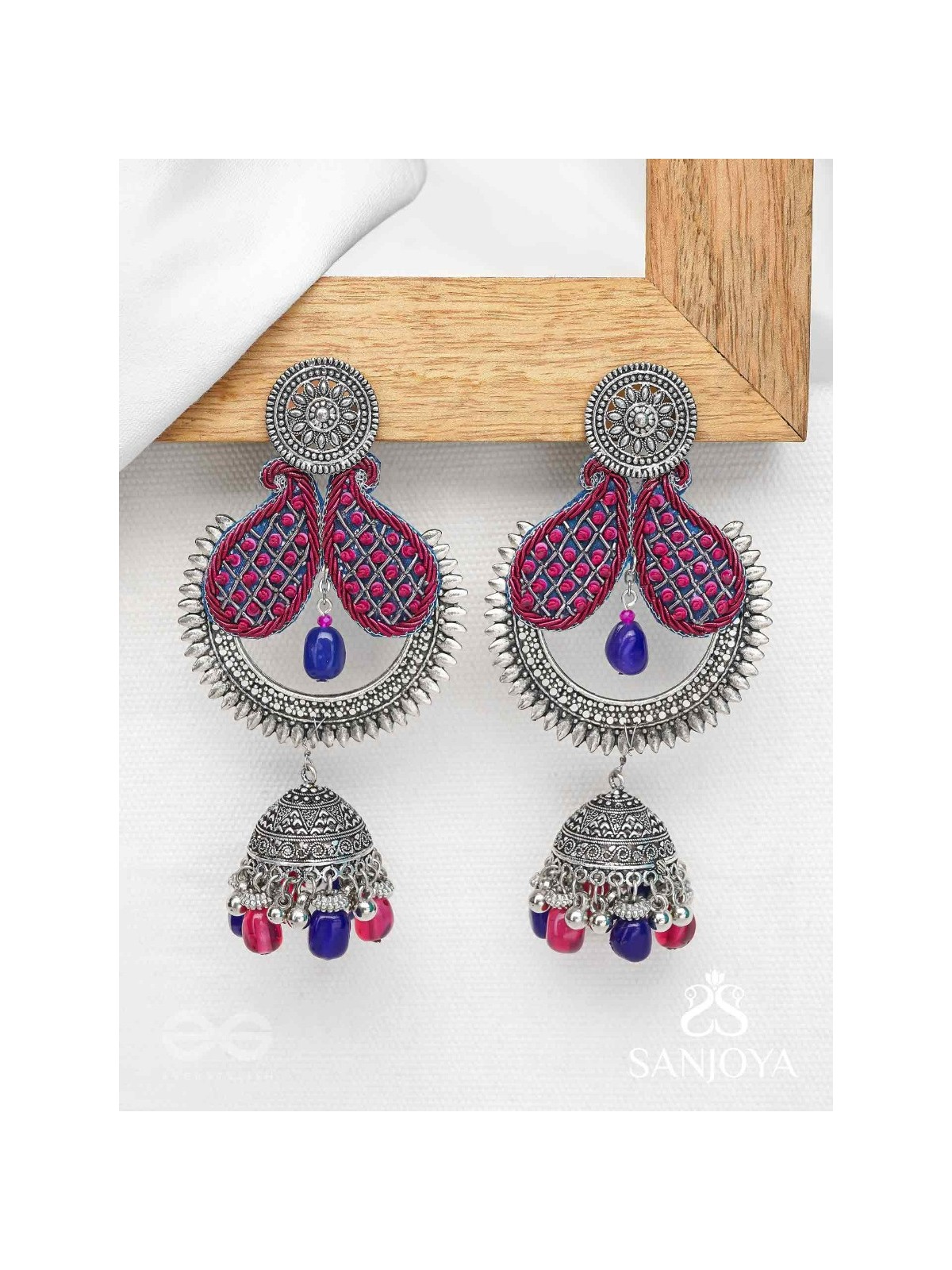 NIRVIKARA - THE DAZZLING BEAUTY - SEQUINS AND BEADS EMBROIDERED AND OXIDISED EARRINGS