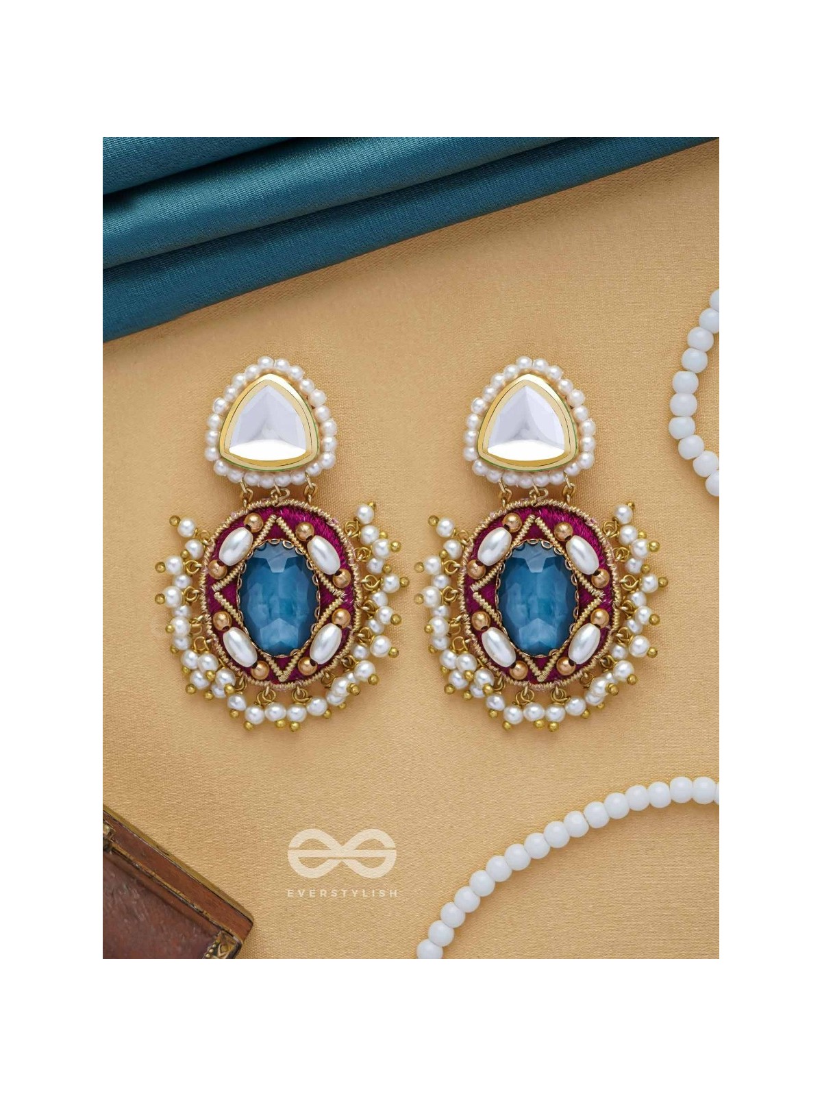 VIRAYA - ETHEREAL LUXE ESSENCE - STONE, BEADS, POLKI AND KUNDAN FINISHED EMBROIDERED EARRINGS
