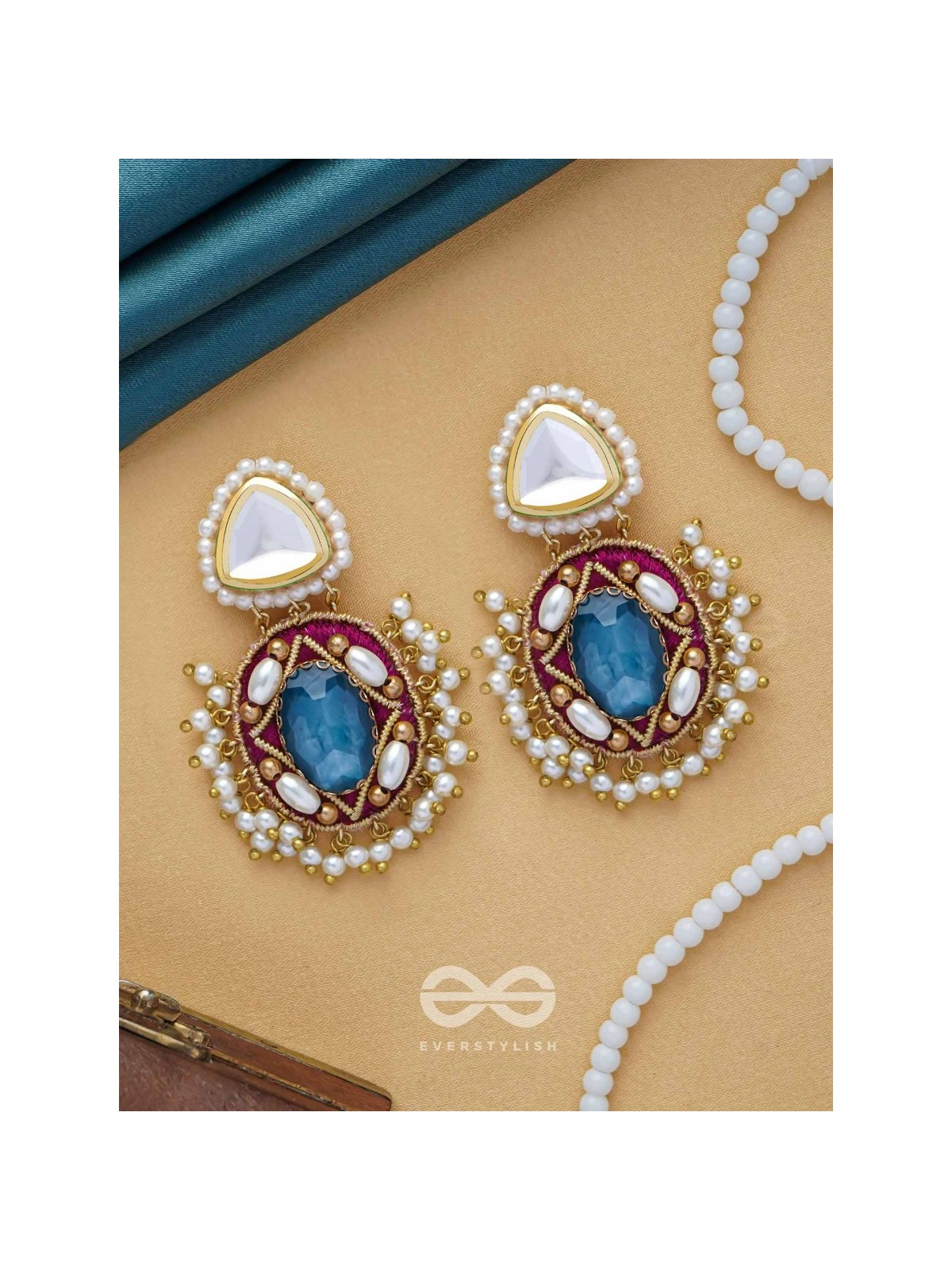 VIRAYA - ETHEREAL LUXE ESSENCE - STONE, BEADS, POLKI AND KUNDAN FINISHED EMBROIDERED EARRINGS
