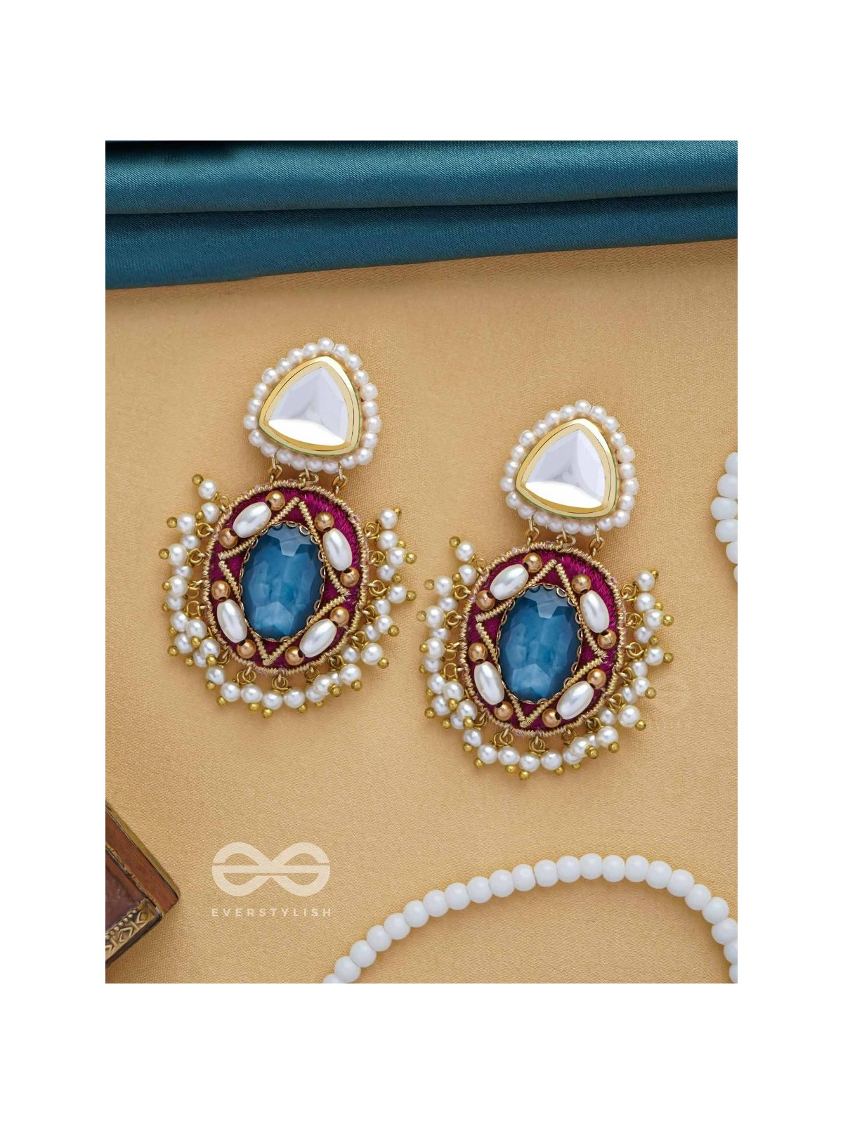VIRAYA - ETHEREAL LUXE ESSENCE - STONE, BEADS, POLKI AND KUNDAN FINISHED EMBROIDERED EARRINGS