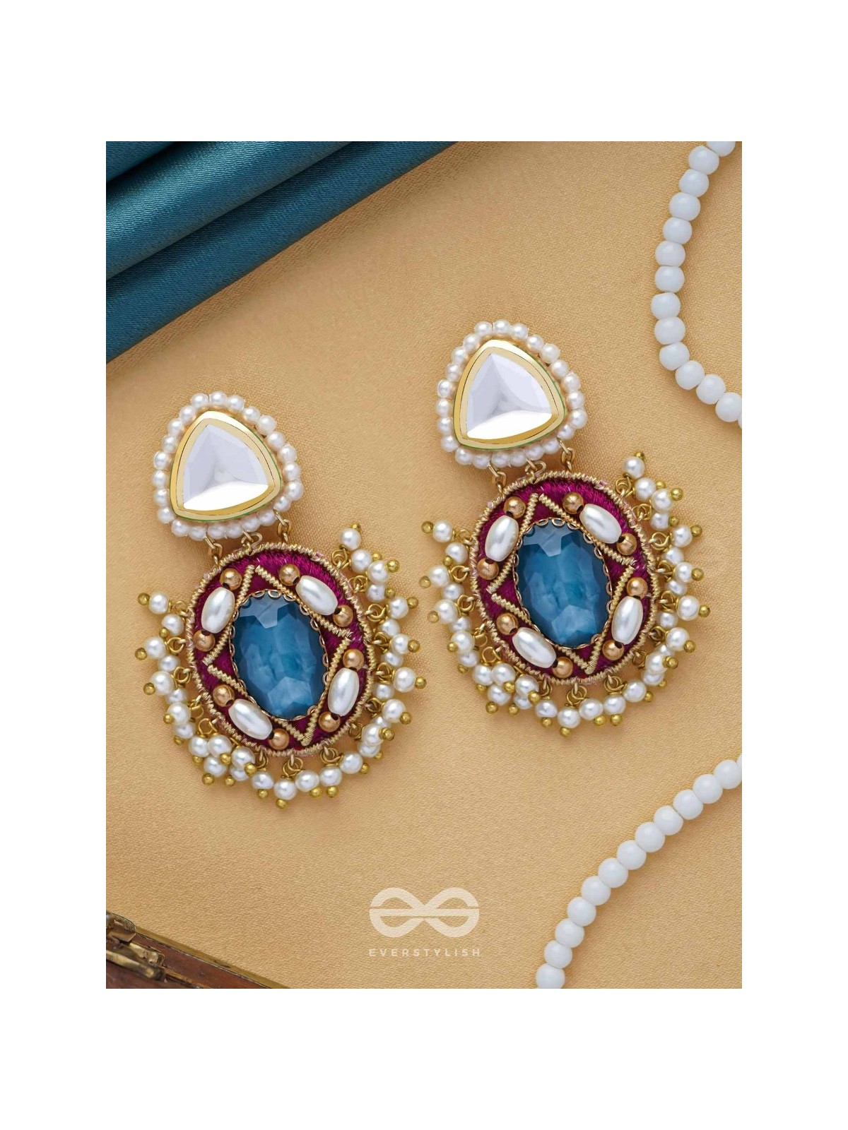 VIRAYA - ETHEREAL LUXE ESSENCE - STONE, BEADS, POLKI AND KUNDAN FINISHED EMBROIDERED EARRINGS