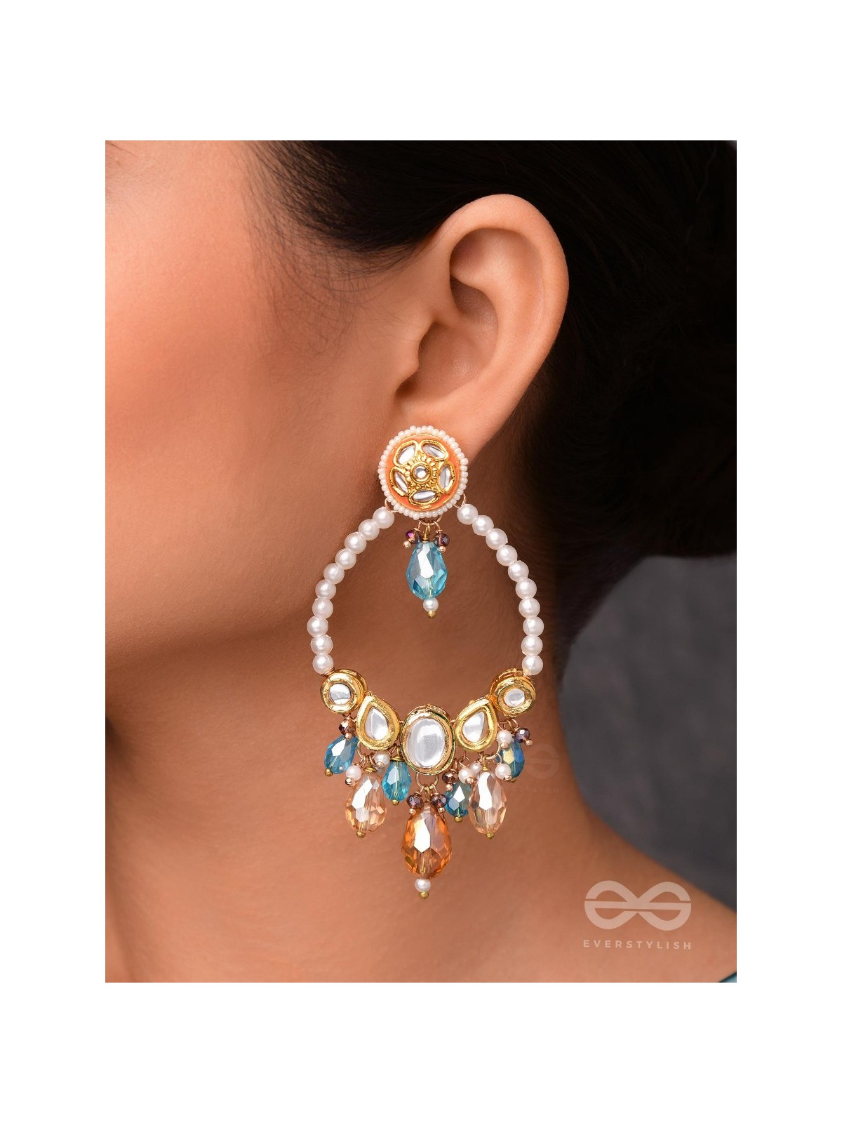 MARICHIKA - THE MIRAGE SPARKLERS - GOLDEN EMBELLISHED POLKI AND KUNDAN STATEMENT EARRINGS