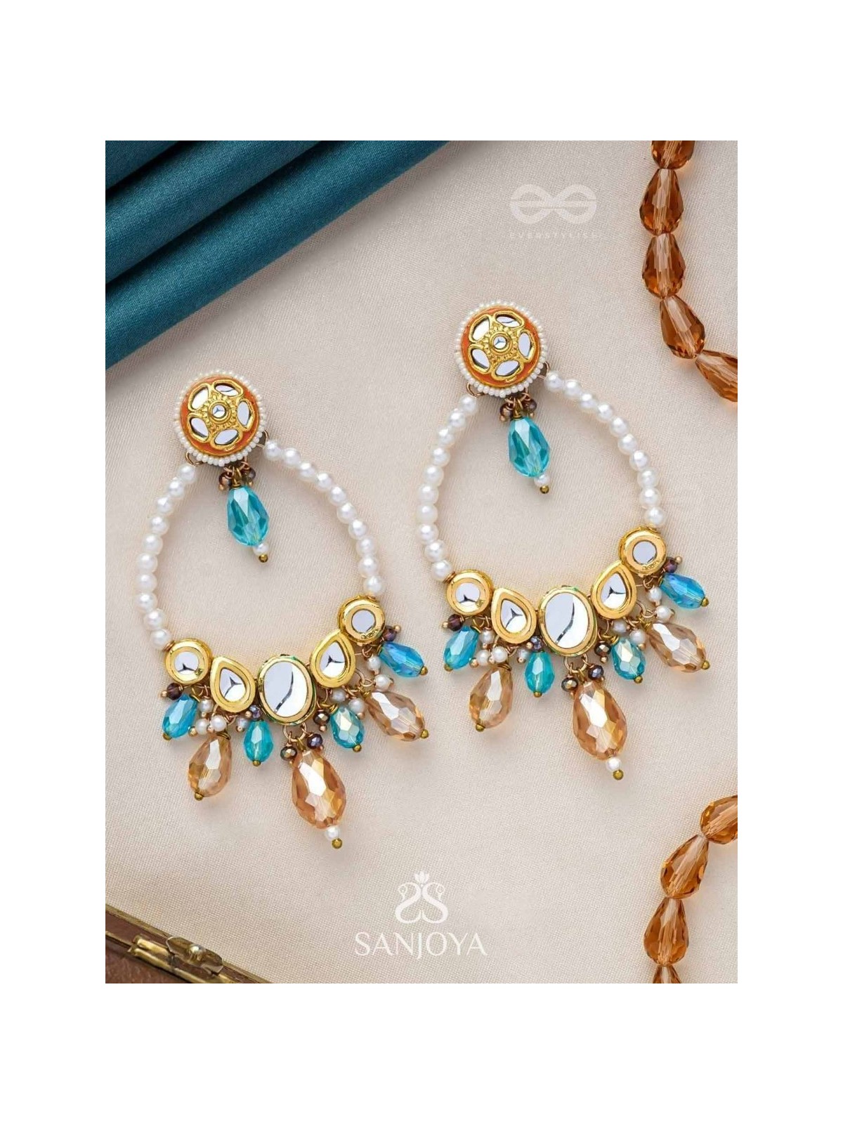 MARICHIKA - THE MIRAGE SPARKLERS - GOLDEN EMBELLISHED POLKI AND KUNDAN STATEMENT EARRINGS