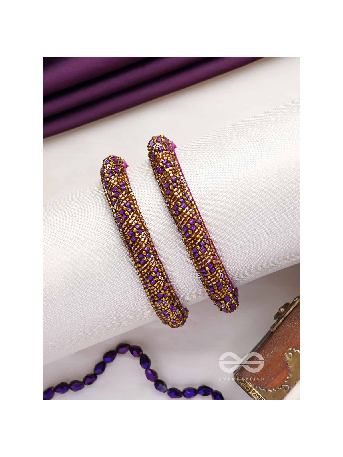 DHVANTI - THE DARK STAR - CUTDANA AND BEADS EMBROIDERED BANGLES (SET OF 2)