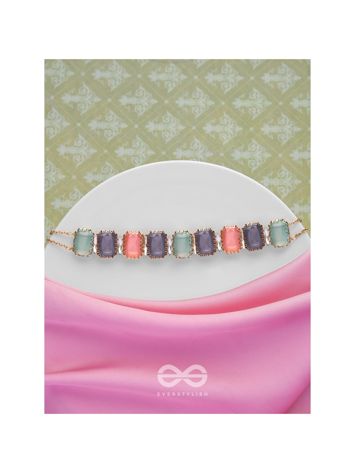 The Tropical Blush - Statement Choker Neckpiece With Anti-Tarnish Coating (Teal, Blue & Pink)