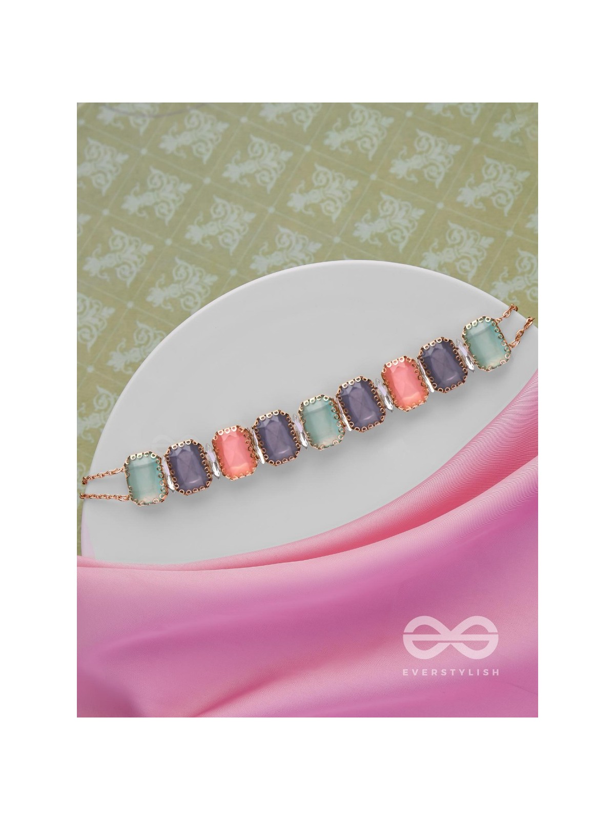 The Tropical Blush - Statement Choker Neckpiece With Anti-Tarnish Coating (Teal, Blue & Pink)