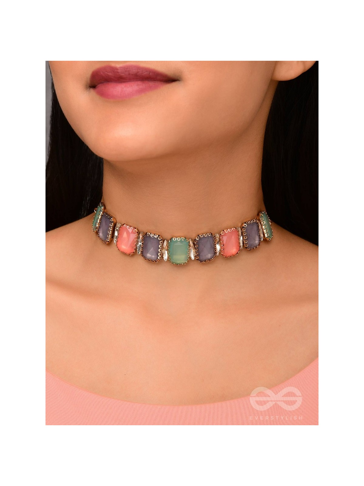 The Tropical Blush - Statement Choker Neckpiece With Anti-Tarnish Coating (Teal, Blue & Pink)