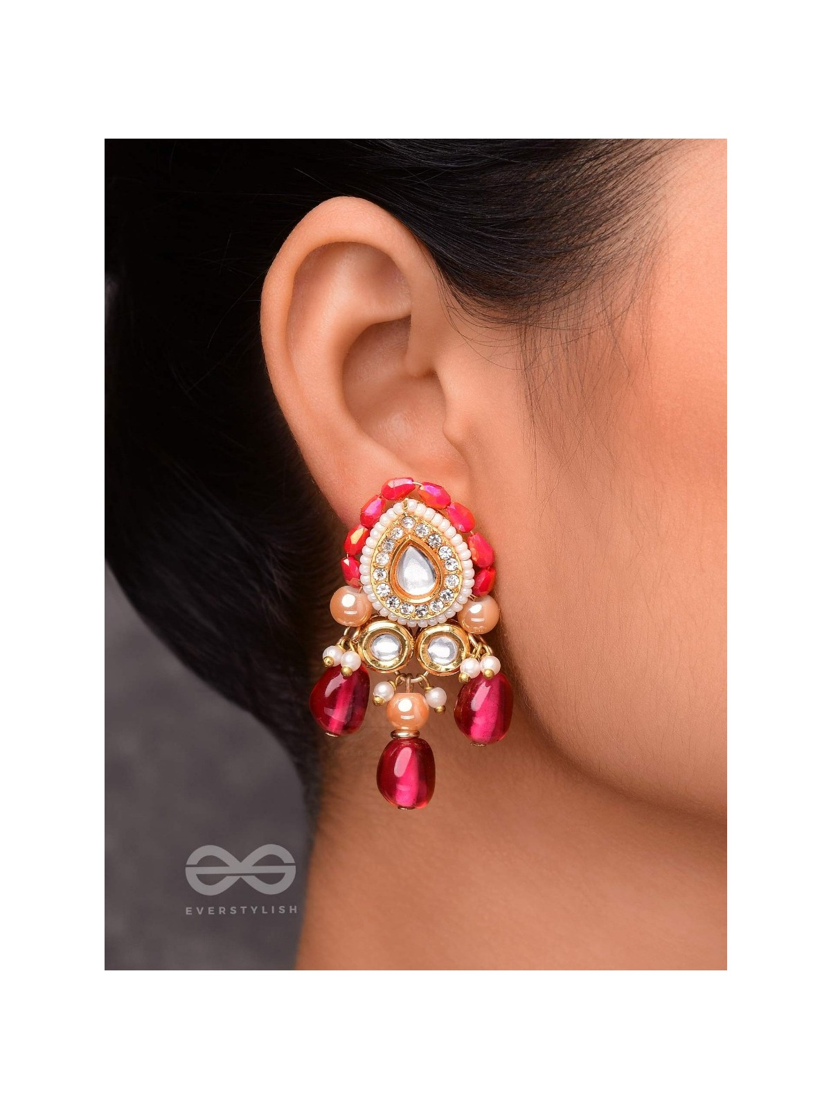 Shikhandika - Ruby Echoes - Golden Embellished Polki And Kundan Earrings