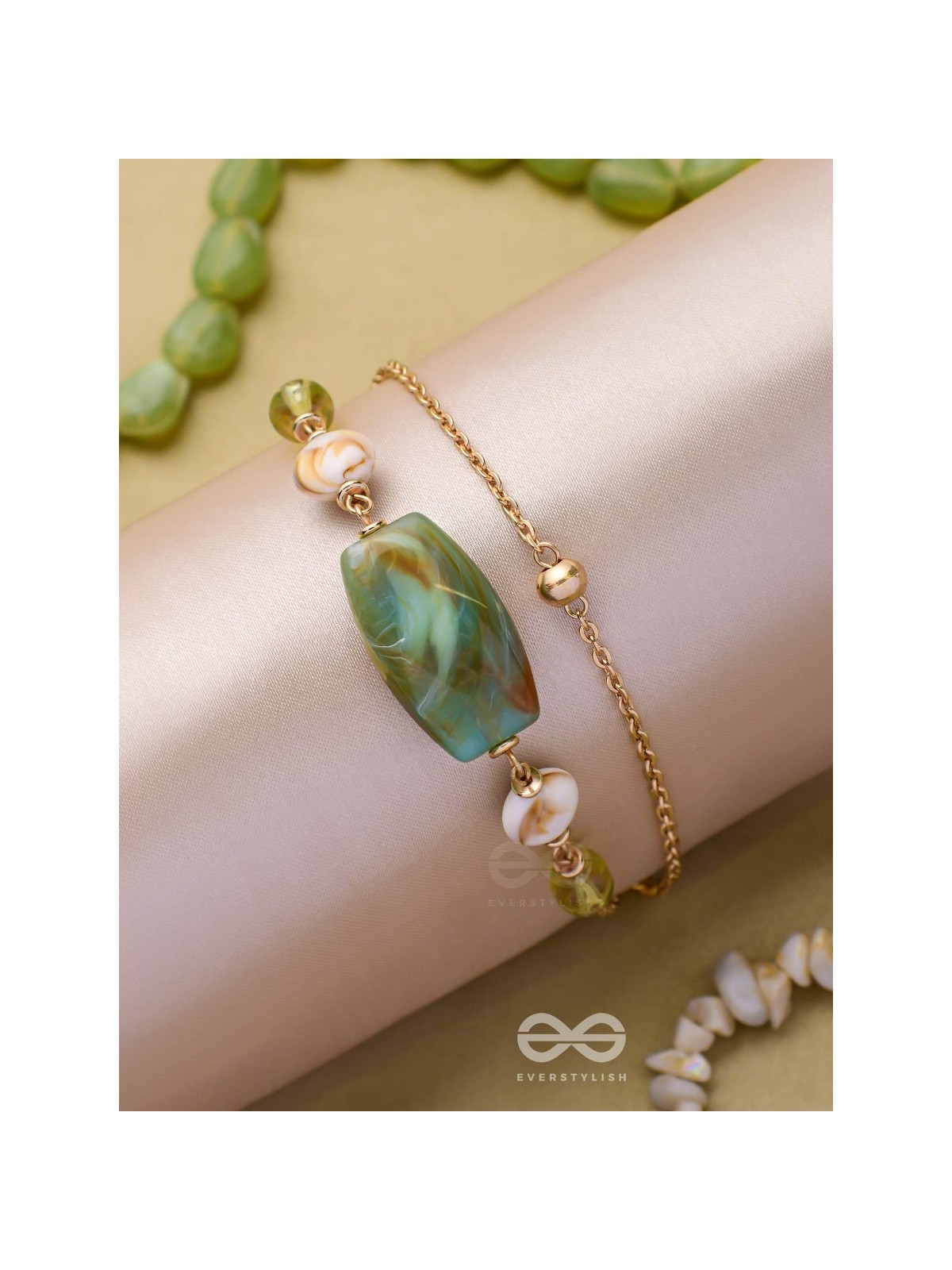 MOSSY MARBLES - GOLDEN EMBELLISHED MULTILAYER BRACELET