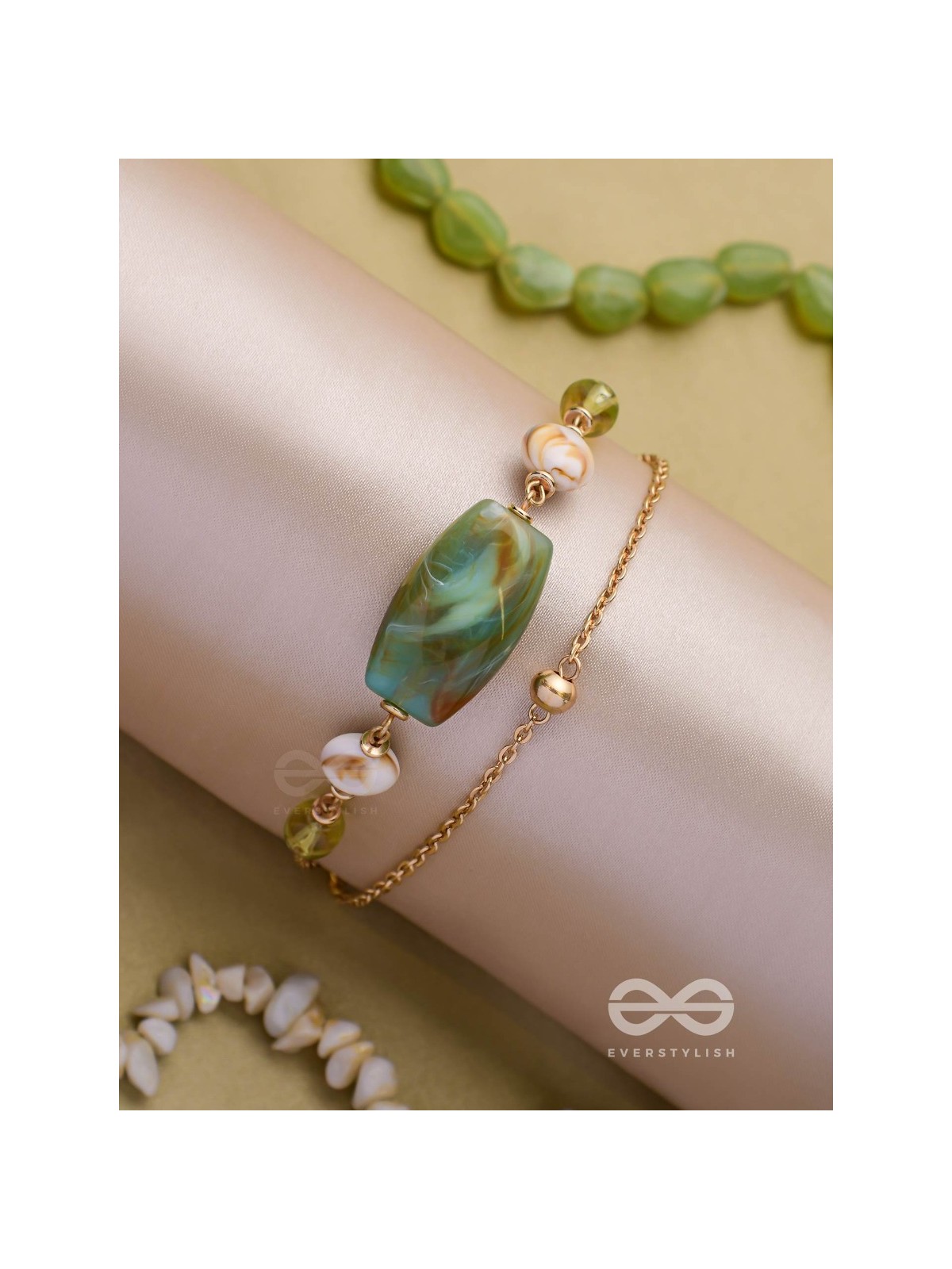 MOSSY MARBLES - GOLDEN EMBELLISHED MULTILAYER BRACELET