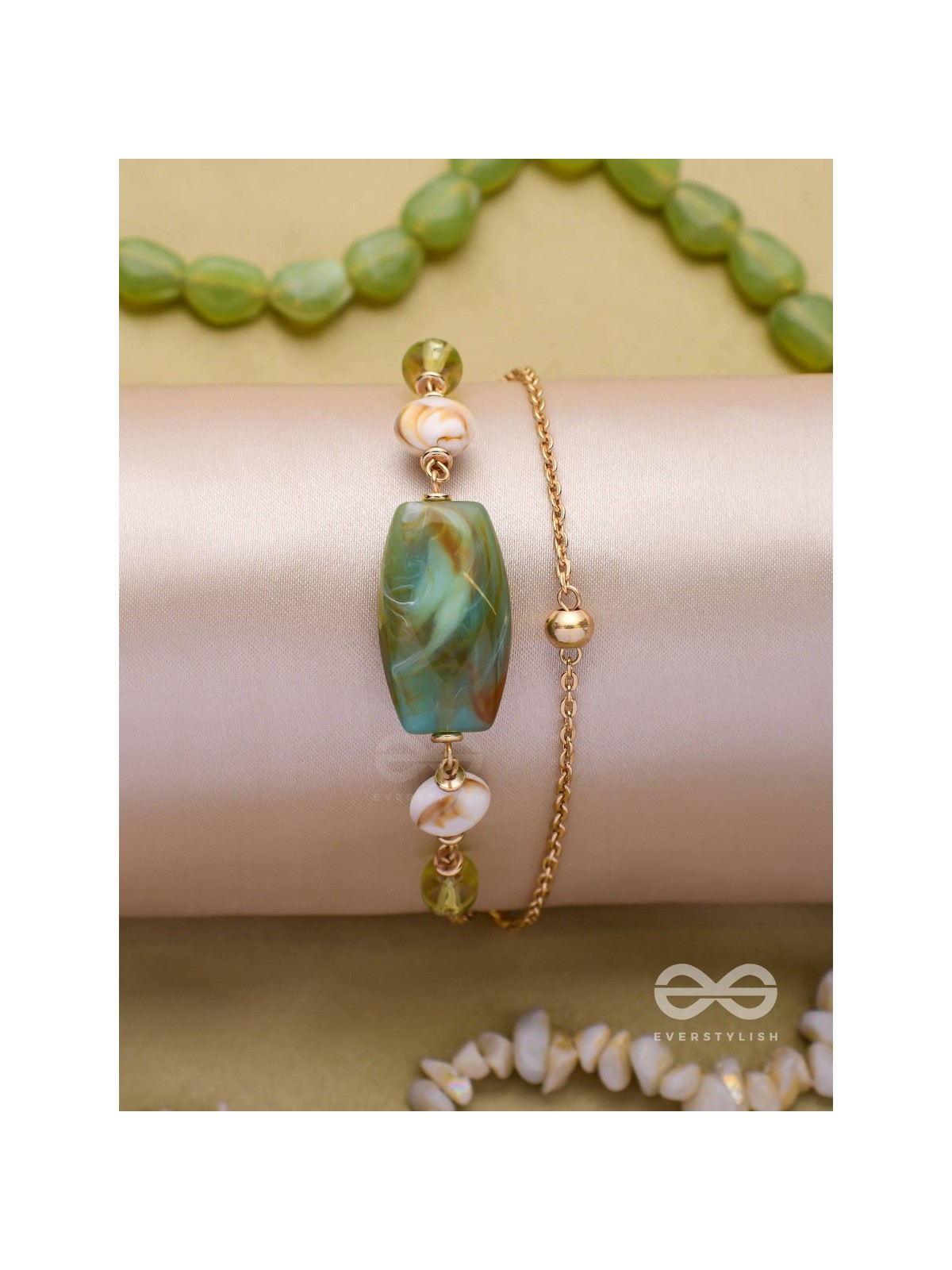 MOSSY MARBLES - GOLDEN EMBELLISHED MULTILAYER BRACELET