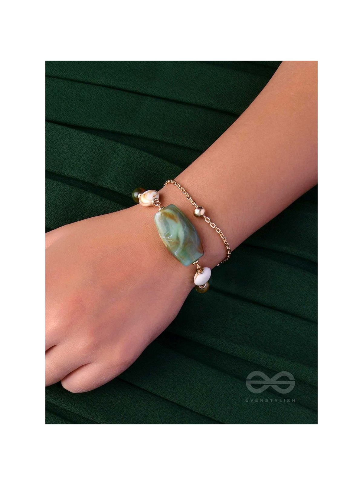 MOSSY MARBLES - GOLDEN EMBELLISHED MULTILAYER BRACELET