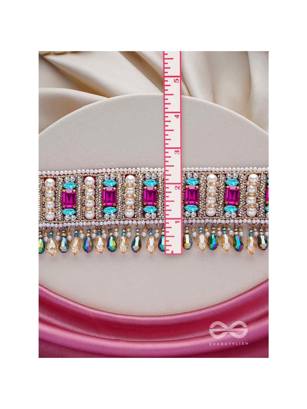 Karika - Prismatic Allure - Stones, Beads And Glass Drops Hand Embroidered Neckpiece