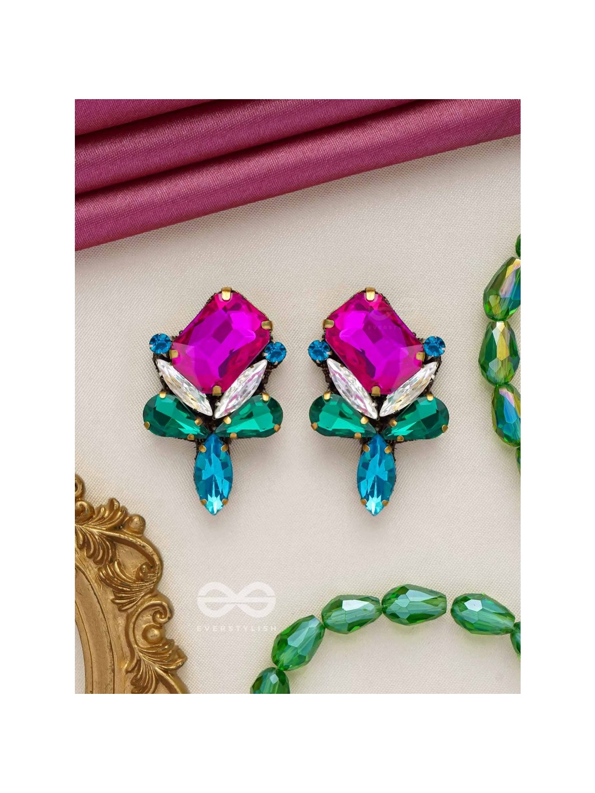 Mahamani- The Imperial Stone - Stones Hand Embroidered Earrings (Multicolour)