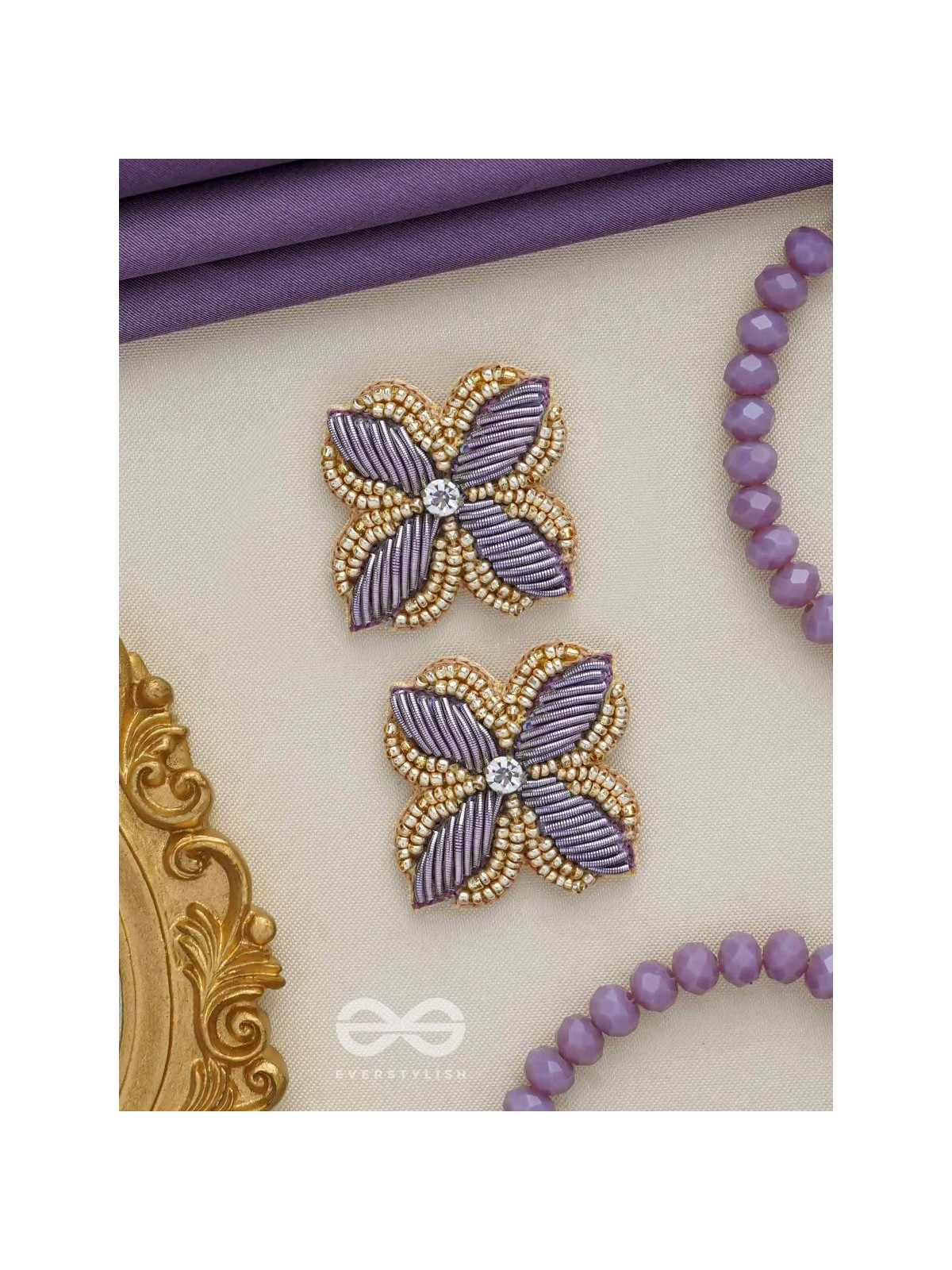 ABJINI - THE MAGICAL BLOOM - DABKA, STONE AND BEADS EMBROIDERED EARRINGS