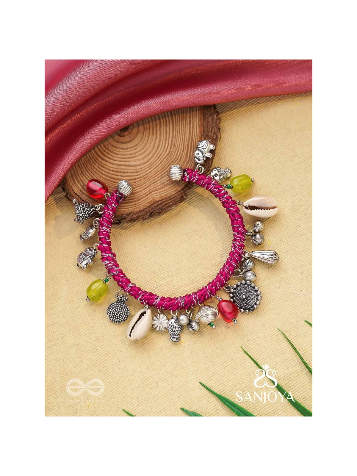 Ekarnava - The Tidal Trinkets - Charms And Shells Hand Embroidered Oxidised Bracelet