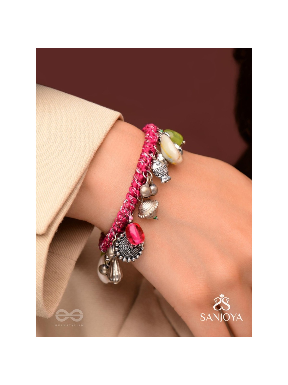 Ekarnava - The Tidal Trinkets - Charms And Shells Hand Embroidered Oxidised Bracelet