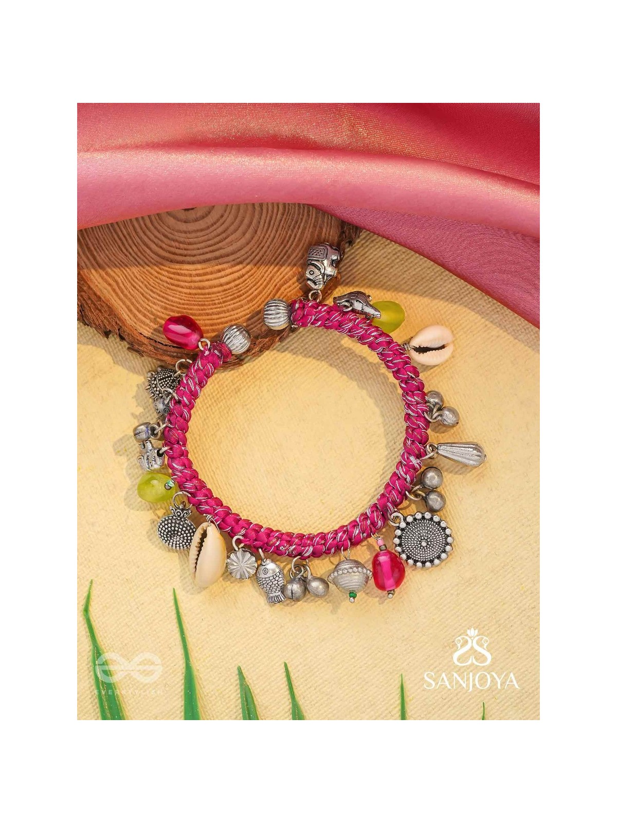 Ekarnava - The Tidal Trinkets - Charms And Shells Hand Embroidered Oxidised Bracelet