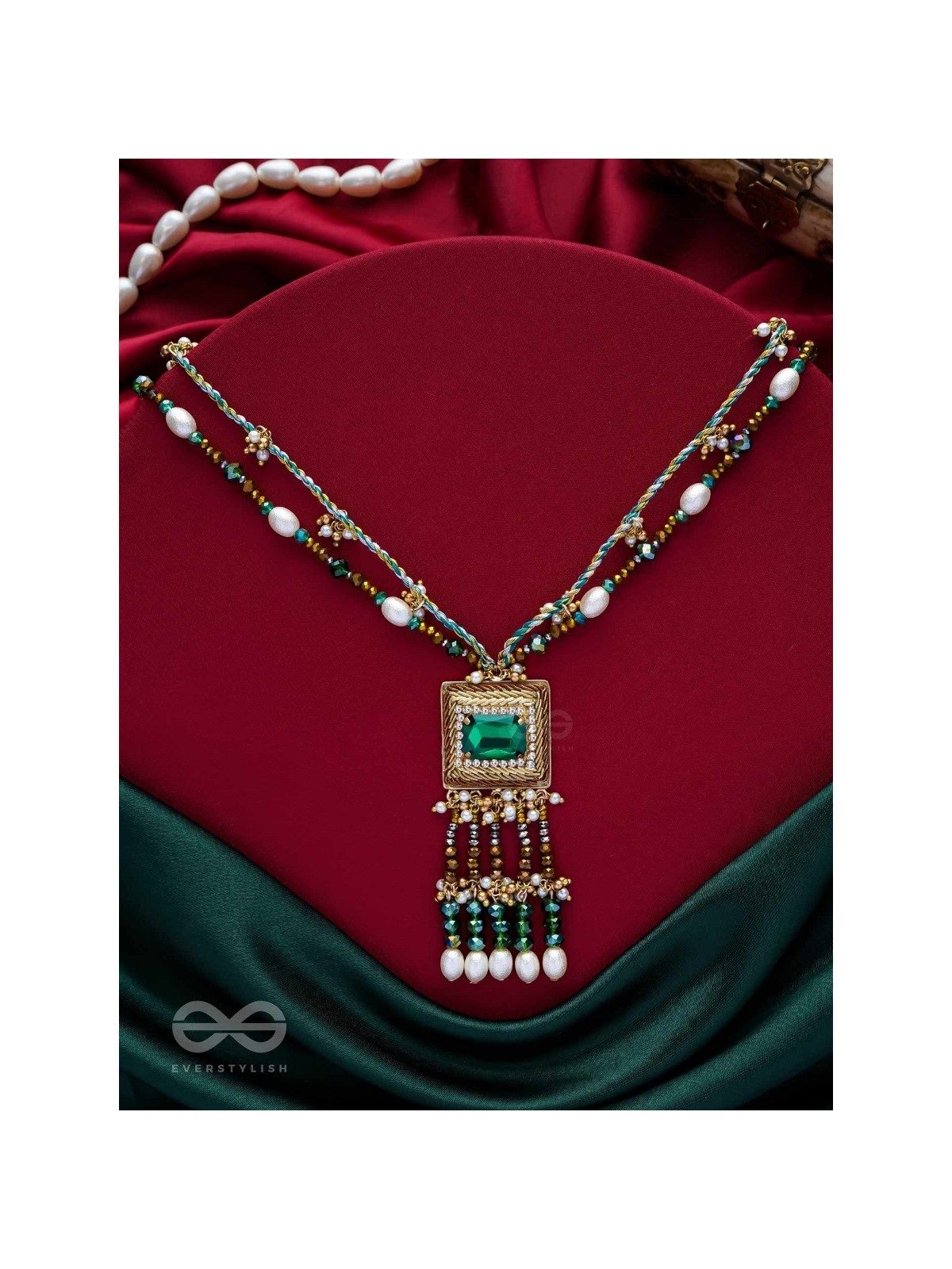 Devamaya - The Hypnotic Illusion- Stone, Beads And Pearl Drops Hand Embroidered Neckpiece