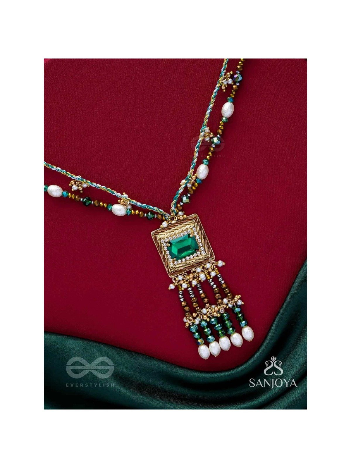 Devamaya - The Hypnotic Illusion- Stone, Beads And Pearl Drops Hand Embroidered Neckpiece