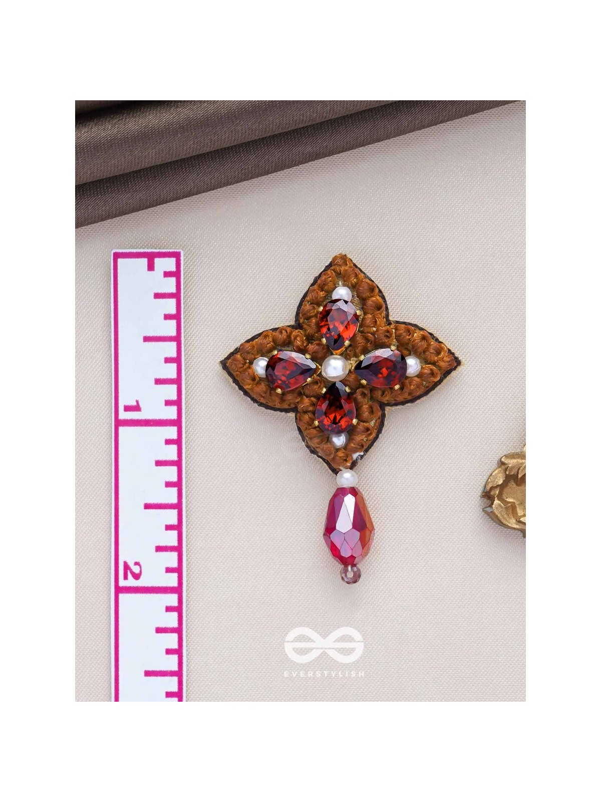 KUVALAYA - THE SCARLET BLOOM - STONE AND GLASS DROP EMBROIDERED EARRINGS