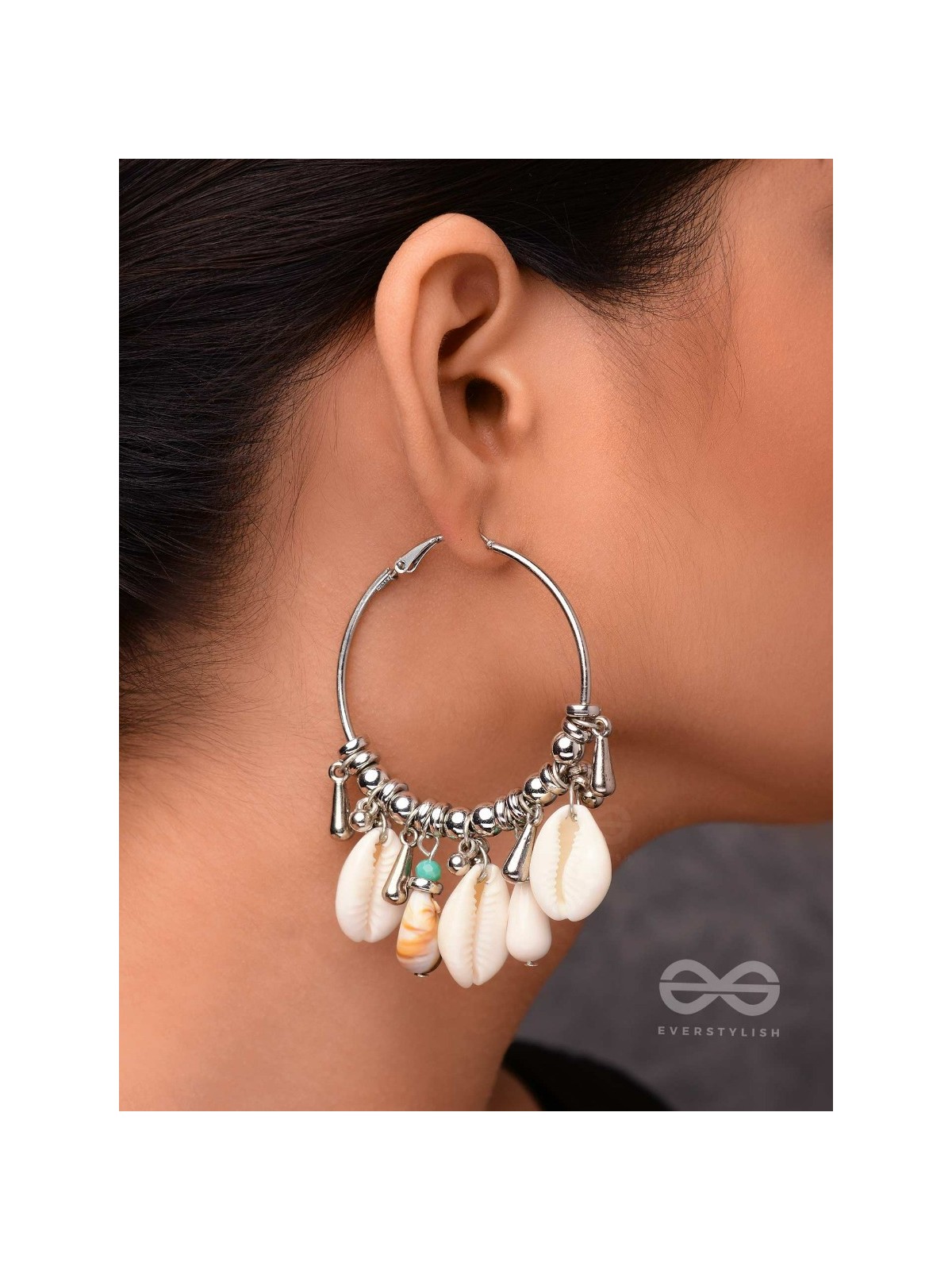Swings Of Seashore - Statement Silver Hoop Earrings
