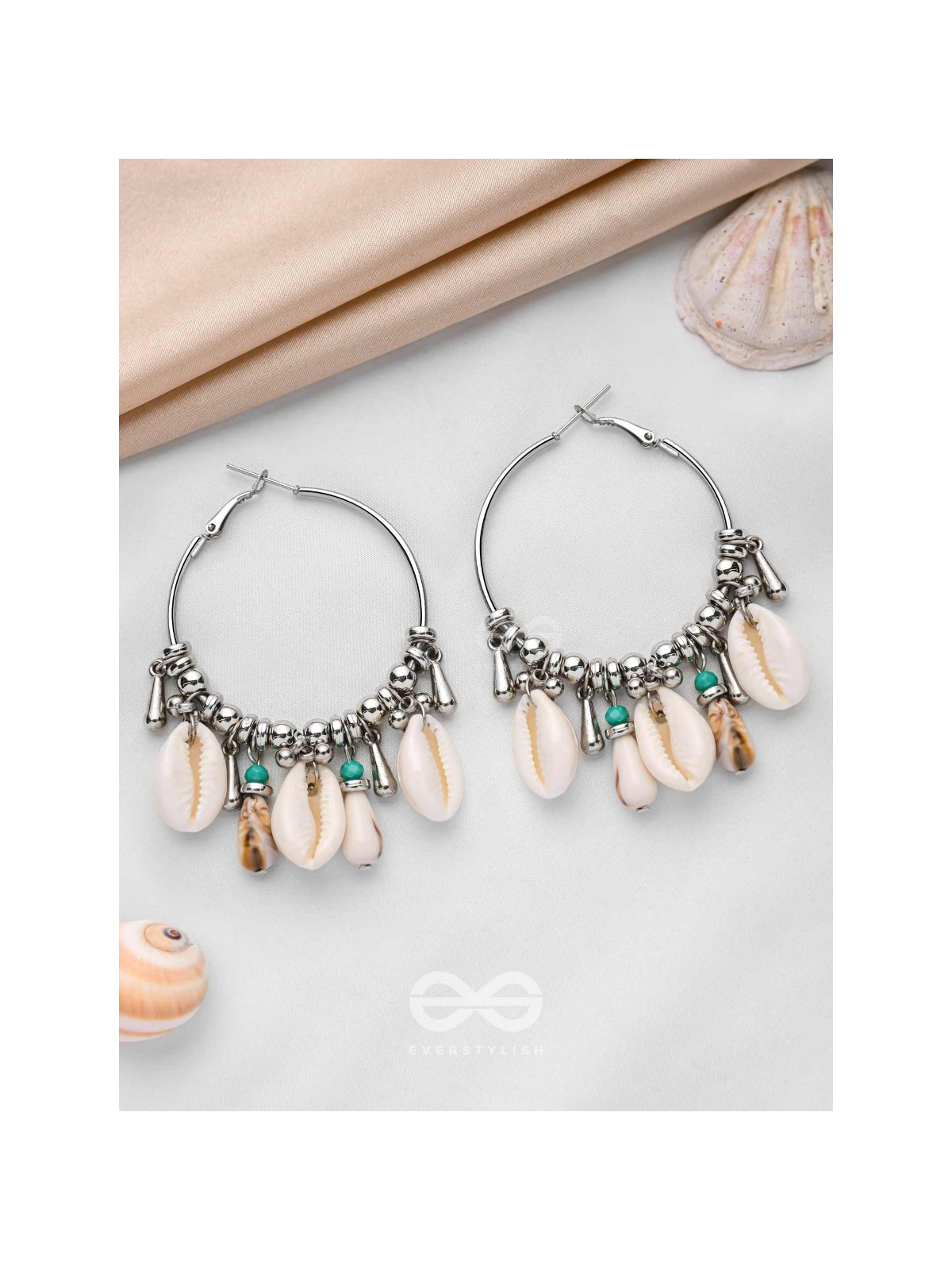Swings Of Seashore - Statement Silver Hoop Earrings