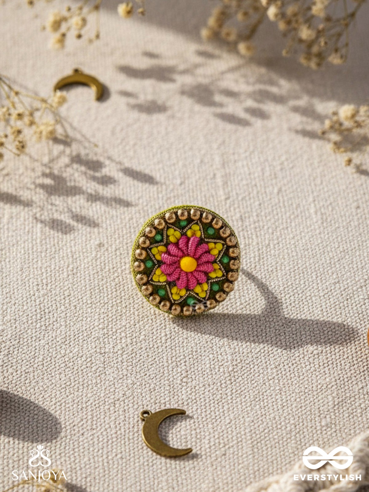 Praphulti - Blooming Blossom - Beads And Resham Hand Embroidered Ring (Adjustable)