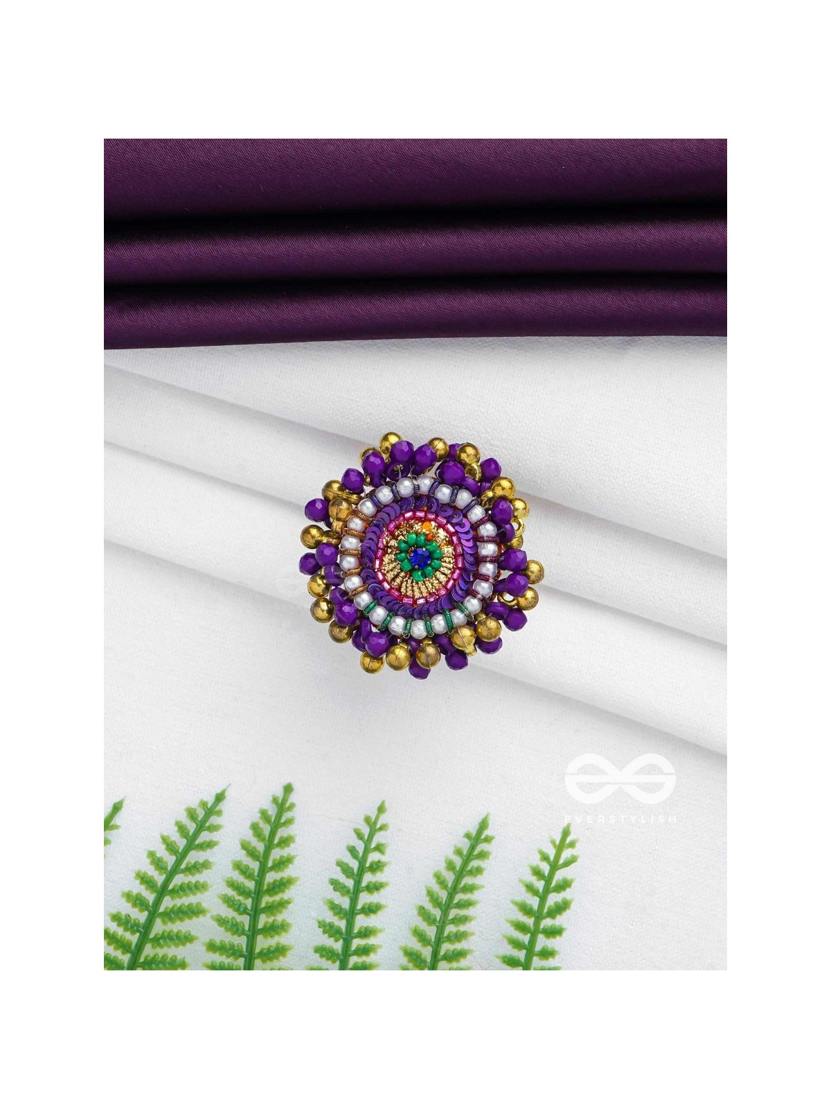 Agnisikha - The Beaded Flower - Beads And Sequins Hand Embroidered Ring