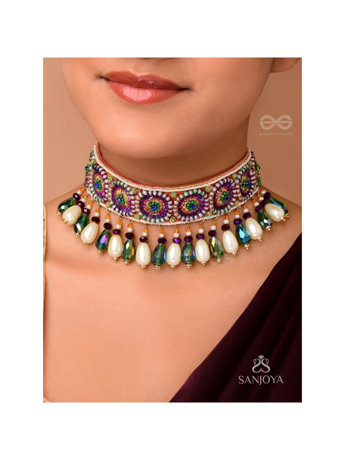 AUDAYIKA - THE PROSPEROUS ONE - SEQUINS, BEADS AND GLASS DROPS EMBROIDERED NECKPIECE