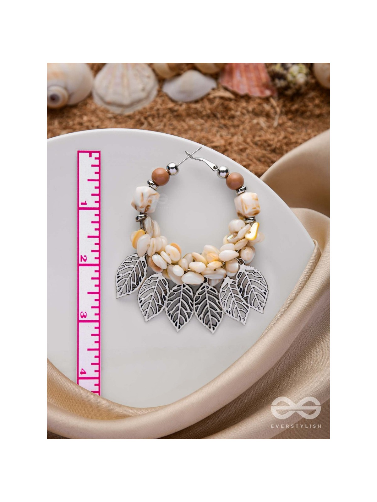 LEAFY SEA BREEZE - STATEMENT OXIDISED EMBELLISHED HOOP EARRINGS