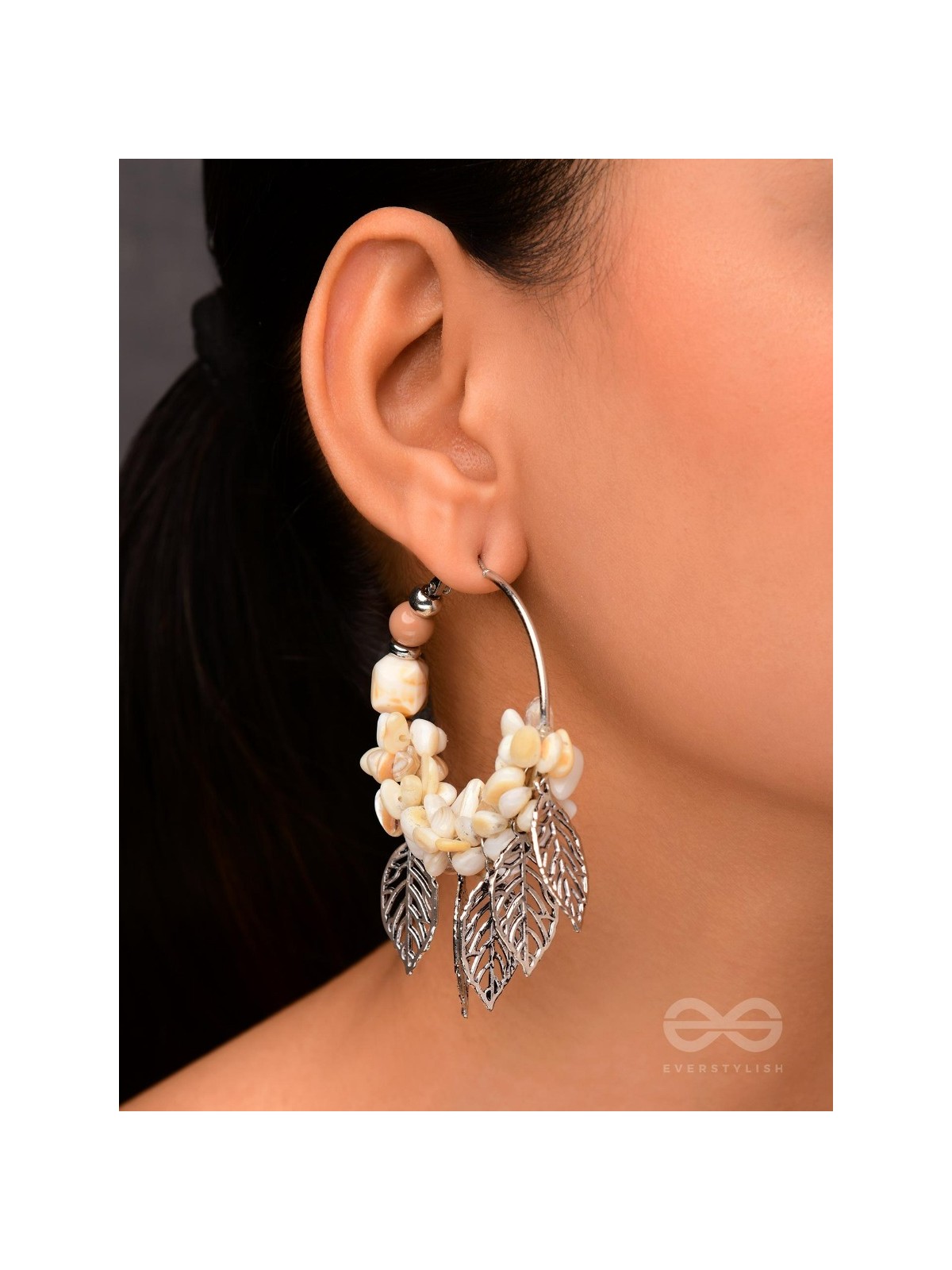 LEAFY SEA BREEZE - STATEMENT OXIDISED EMBELLISHED HOOP EARRINGS
