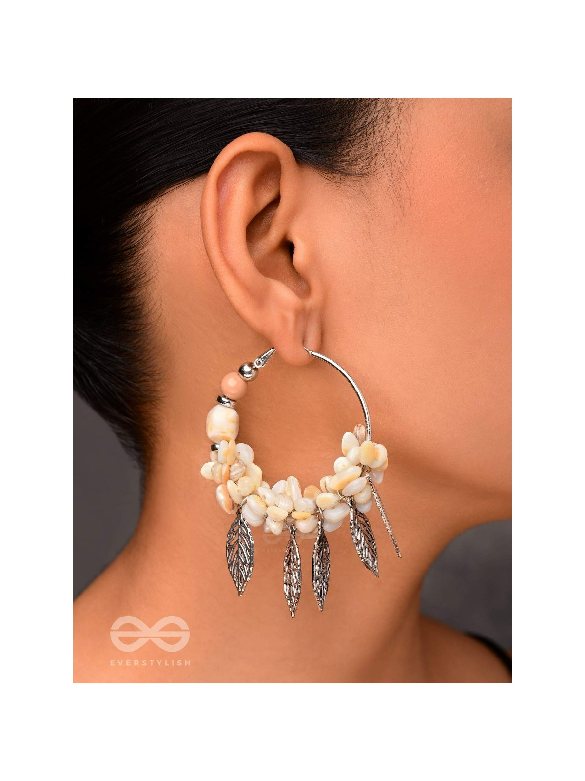 LEAFY SEA BREEZE - STATEMENT OXIDISED EMBELLISHED HOOP EARRINGS