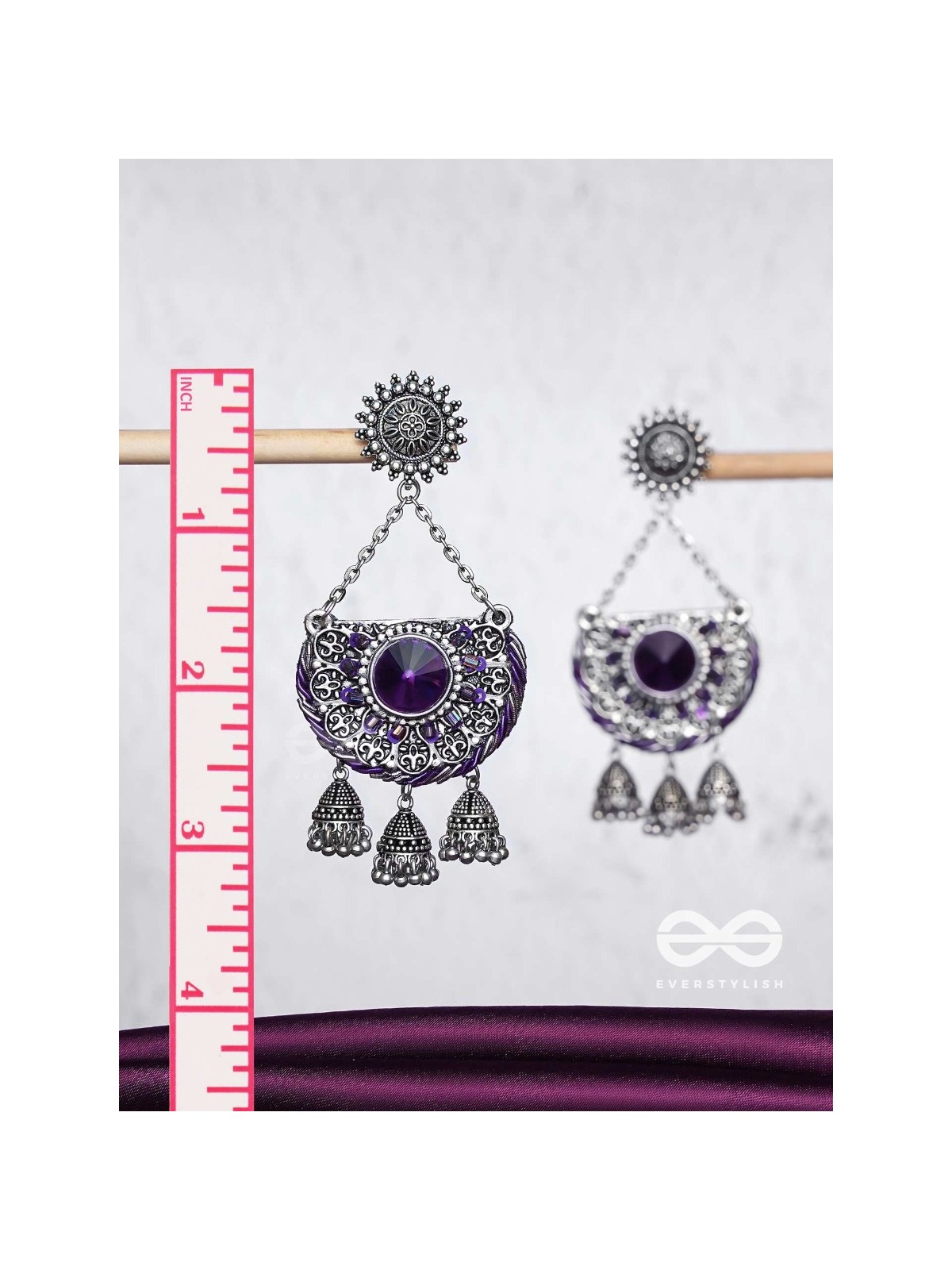 Nishithani - The Midnight Orchid - Sequins, Cutdana Oxidised And Hand Embroidered Earrings